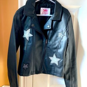 Girls leather jacket, size 8, Justice, sparkly stars